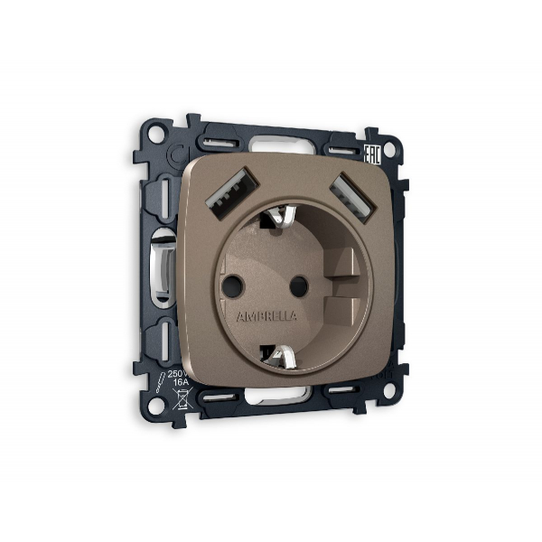 Комплект механизма розетки 2USB A+A 18W (быстрая зарядка) с/з Ambrella Volt Omega MO639010 Комплект механизма розетки 2USB A+A 18W (быстрая зарядка) с/з Ambrella Volt Omega MO639010