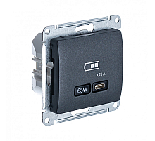 USB Розетка тип-C 65W высокоскор.заряд. QC, PD, мех. Systeme Electric Glossa Антрацит GSL000727