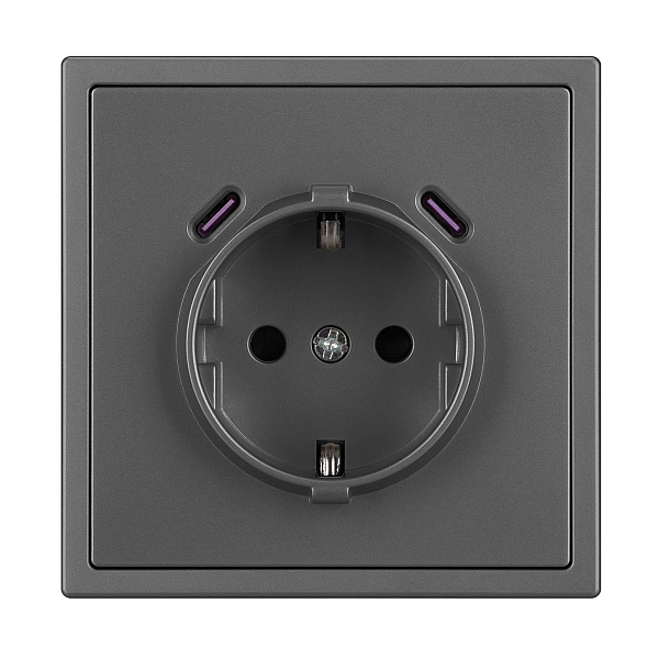 Розетка зк со шторками с USB тип C+С софт-тач серый базальт Arlight SCT-MUCC-SFPL-GR (250V, 16A) 061816(1)