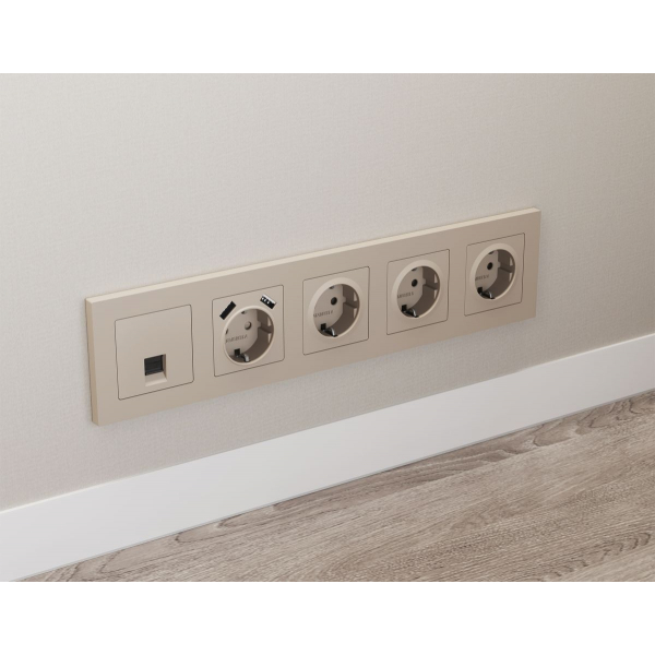 Комплект мех-ма компьютерной розетки RJ-45 экранированной с автоматической защитной шторкой Alfa Серо-бежевый матовый Quant Ambrella Volt MA372005 (AP3720, VM185)