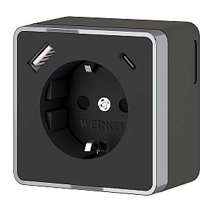 Розетка с заземлением, шторками и USB тип A+C Werkel Gallant чёрный хром W5071735 4690389179655
