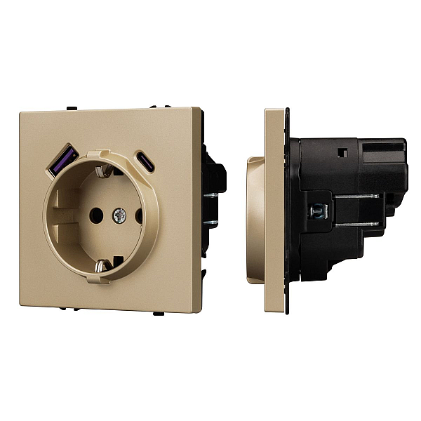 Розетка зк со шторками с USB тип А+С софт-тач золотой песок Arlight SCT-MUAC-SFPL-GD (250V, 16A) 054286(1)