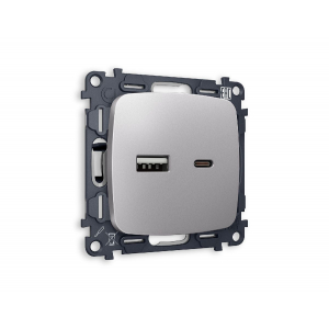 Комплект механизма розетки 2USB A+C 20W 3000mA (быстрая зарядка) Ambrella Volt Omega MO511010