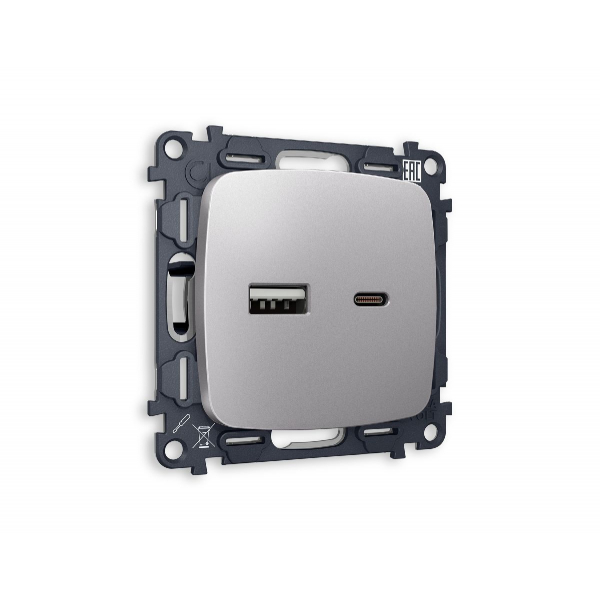 Комплект механизма розетки 2USB A+C 20W 3000mA (быстрая зарядка) Ambrella Volt Omega MO511010 Комплект механизма розетки 2USB A+C 20W 3000mA (быстрая зарядка) Ambrella Volt Omega MO511010