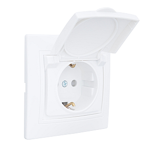 Розетка 2П+З с защ. шт. и крышкой скрытой установки 16А 250В IP44, белая (керамика) 'Дельта' General 477223