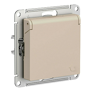 Розетка с/з со шторками с крышкой, 16А, IP20, механизм Systeme Electric AtlasDesign Песочный ATN001246