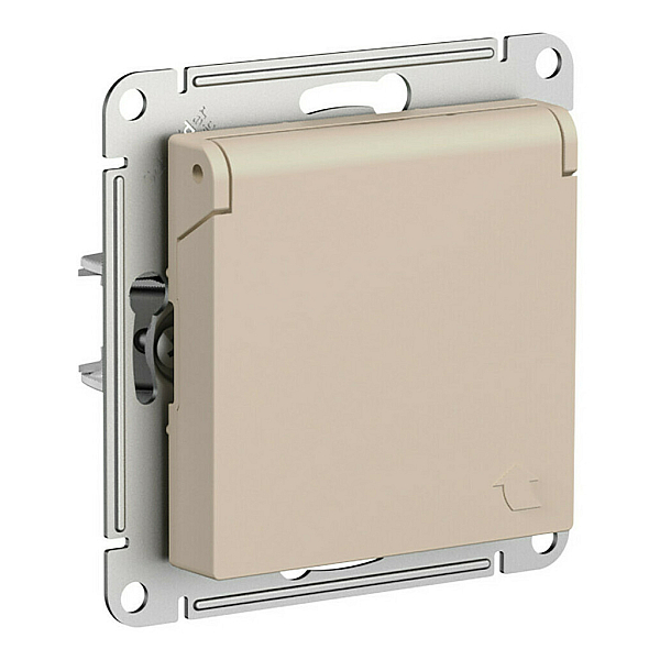 Розетка 2К+З Systeme Electric AtlasDesign 16A 250V со шторками и крышкой песочный ATN001246