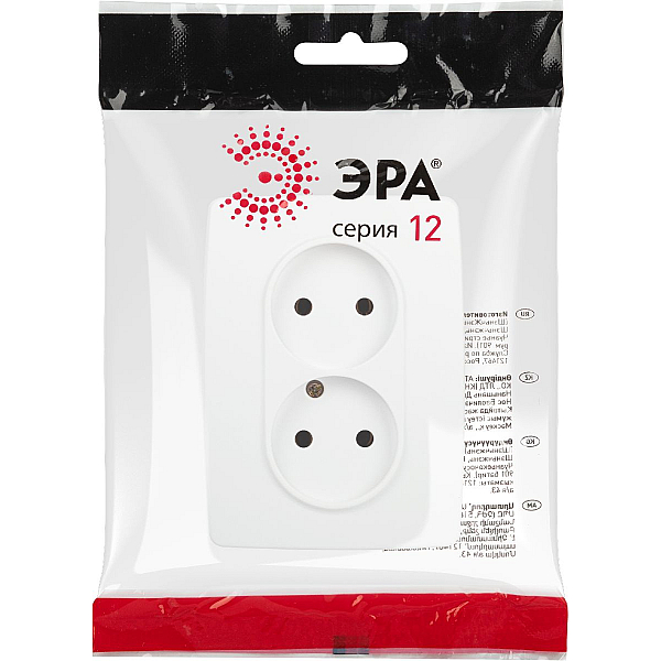 Розетка ЭРА Серия 12 12-2107-01М двойная 2X2P 16А-250В белый матовый Б0065688