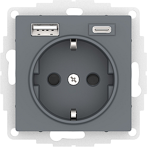 Розетка 16А с USB A+C (5В/2,4А/3 А, 2х5В/1,5А), мех Systeme Electric AtlasDesign Грифель ATN000732
