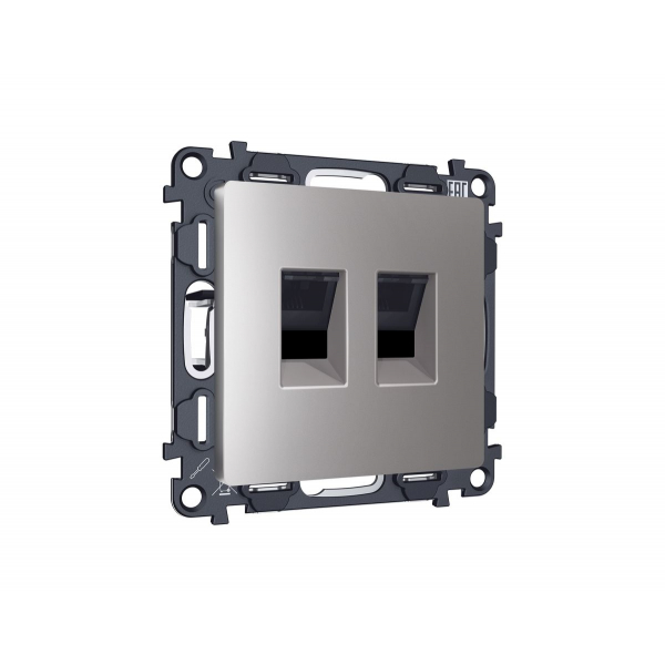 Комплект механизма компьютерной двойной розетки RJ-45 Ambrella Volt MA512110 (8P8C) CAT6 с автоматической защитной шторкой Alfa Сталь матовый Quant