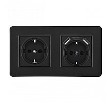 Розетка двойная (двухпостовая) с/з и шторками + USB Arte Milano SET16-2-47-1-40-1 black