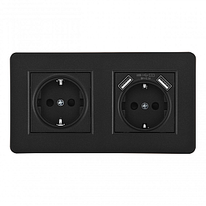 Розетка двойная (двухпостовая) с/з и шторками + USB Arte Milano SET16-2-47-1-40-1 black