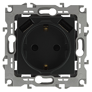 Розетка 2P+E со шторками и 2xUSB Эра 14-4109-05 Б0047871