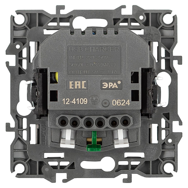 Розетка ЭРА Серия 12 12-4109-16 2P+E 16A-250В шторками с 2xUSB 5В-3А титан Б0065729