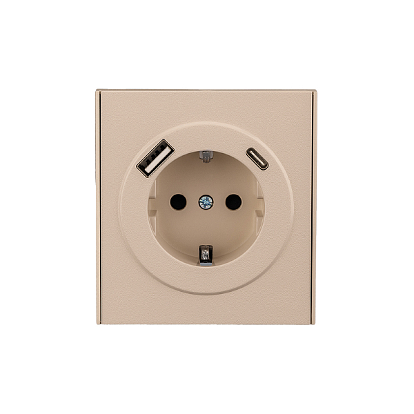 Розетка STRONG 1-ая с/з с/у з/ш 16А с USB A+C быстрой зарядки 5В/3А шелк KRANZ KR-78-0704-8