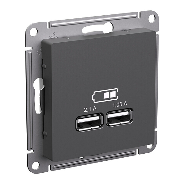 Розетка USB A+A, 5В/2,1 А, 2х5В/1,05 А, механизм Systeme Electric AtlasDesign Базальт ATN001433