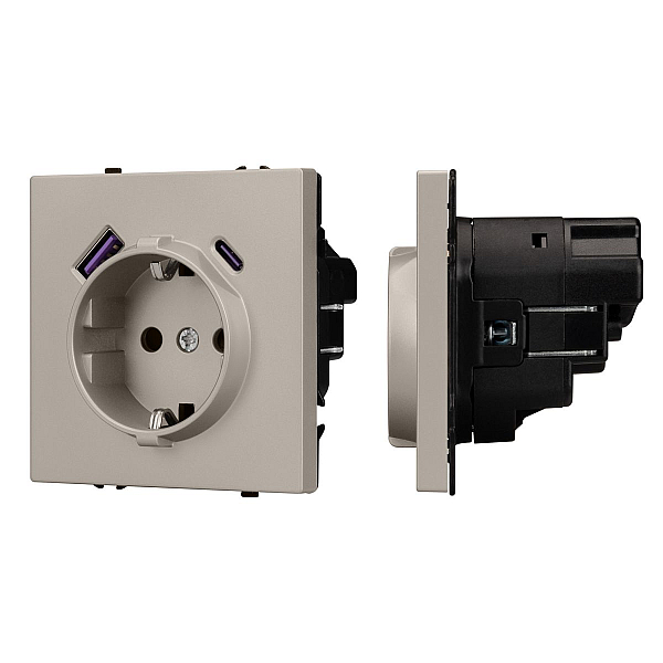 Розетка зк со шторками с USB тип А+С софт-тач кашемир Arlight SCT-MUAC-SFPL-CA (250V, 16A) 059444(1)