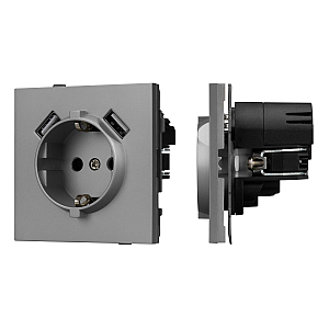 Механизм розетки с USB зарядкой Arlight SCT-TENDO-MUAA-PL-GR (230V, 16A) 054084