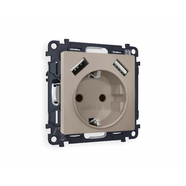 Комплект механизма розетки 2USB A+A 18W (быстрая зарядка) с/з Ambrella Volt Alfa MA369010 Комплект механизма розетки 2USB A+A 18W (быстрая зарядка) с/з Ambrella Volt Alfa MA369010