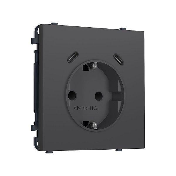 Комплект механизма электрической розетки SIGMA Графит Мягкое касание 2USB С+C 20W Ambrella Volt MS910510 (SP9105, PR165)