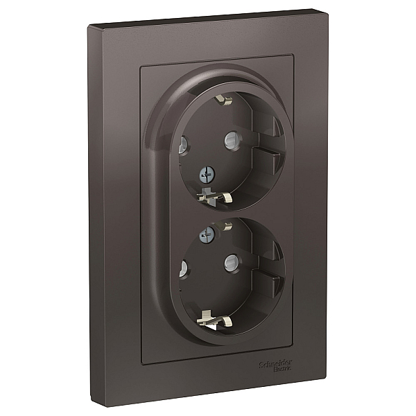 Розетка с/з двойная, со шторками, 16А, в сборе Systeme Electric AtlasDesign Мокко ATN000626
