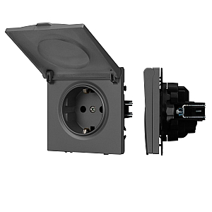 Розетка зк со шторками и крышкой софт-тач серый базальт Arlight SCT-MCP-SFPL-GR (250V, 16A) 054283(1)