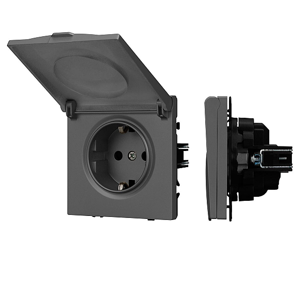 Розетка зк со шторками и крышкой софт-тач серый базальт Arlight SCT-MCP-SFPL-GR (250V, 16A) 054283(1)