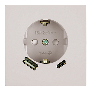 Розетка 1-местная 16А + USB + Type C (механизм) Stekker 250В 20W Мия RST16-3119-08 50482