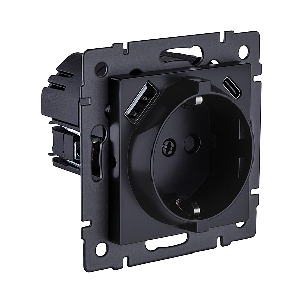 Розетка штепсельная SCHUKO 16A/250 В с USB A+C 20W, черный матовый Kollinger REA-004BM для Aspekt, Eleganz, Reflex