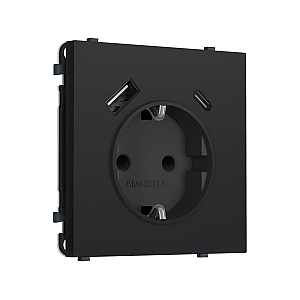 Комплект механизма электрической розетки SIGMA Черный Мягкое касание 2USB A+C 20W Ambrella Volt MS990010 (SP9900, PR160)