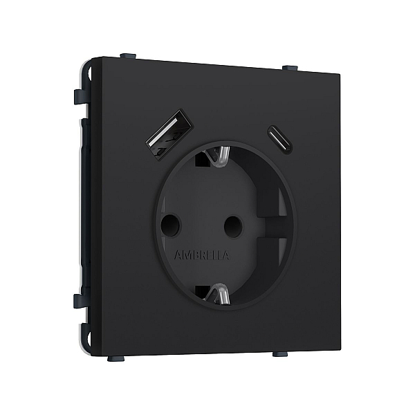 Комплект механизма электрической розетки SIGMA Черный Мягкое касание 2USB A+C 20W Ambrella Volt MS990010 (SP9900, PR160)