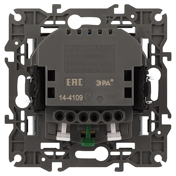 Розетка ЭРА Elegance 14-4109-16 2P+E 16A-250В штор. с 2xUSB 5В-3А титан Б0065775