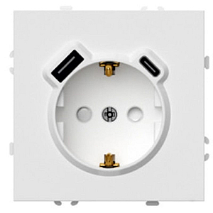 Розетка 1-местная з/ш с/з 16А + USB + Type C (механизм) Stekker Эмили 250В 20W белый фарфор soft-touch RST16-5119-01 50217