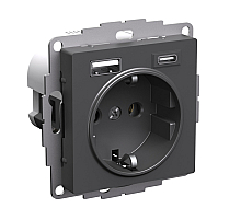 Розетка 16А с 2 USB A+C, 5В/2,4А/3,0А, 2х5В/1,5А, Systeme Electric AtlasDesign Базальт ATN001432