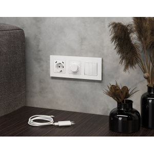 Комплект механизма электрической розетки 2USB С+C 20W с/з на винтовых зажимах 16A-250V Alfa Белый матовый Quant Ambrella Volt MA130510 (AP1305, VM165)