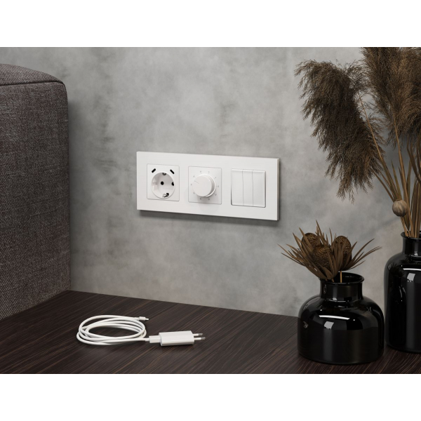 Комплект механизма электрической розетки 2USB С+C 20W с/з на винтовых зажимах 16A-250V Alfa Белый матовый Quant Ambrella Volt MA130510 (AP1305, VM165)