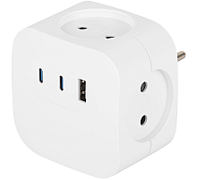Разветвитель электрический ЭРА SP-4-3USBAC-W на 4 розетки + 3 USB A+C со шторками 10А белый Б0069083