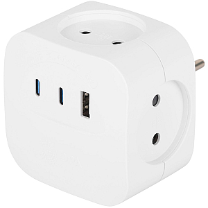 Разветвитель электрический ЭРА SP-4-3USBAC-W на 4 розетки + 3 USB A+C со шторками 10А белый Б0069083