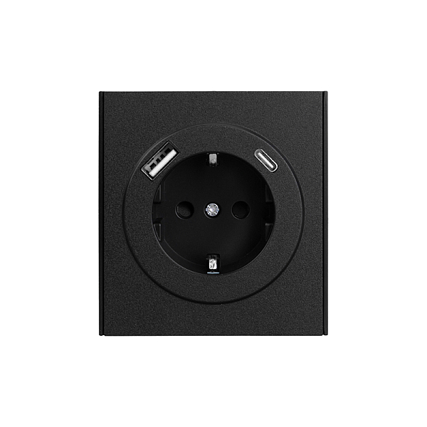 Розетка STRONG 1-ая с/з с/у з/ш 16А с USB A+C быстрой зарядки 5В/3А антрацит KRANZ KR-78-0704-5