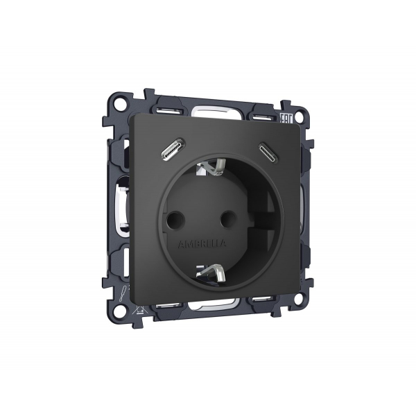 Комплект механизма электрической розетки 2USB С+C 20W с/з на винтовых зажимах 16A-250V Alfa Графит мягкое касание Quant Ambrella Volt MA910510 (AP9105, VM165)