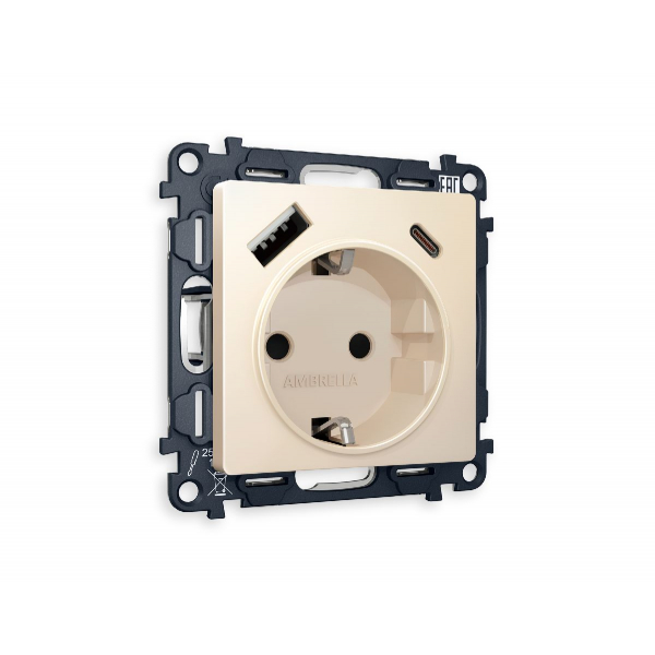 Комплект механизма розетки 2USB A+C 20W (быстрая зарядка) с/з Ambrella Volt Alfa MA330010 Комплект механизма розетки 2USB A+C 20W (быстрая зарядка) с/з Ambrella Volt Alfa MA330010