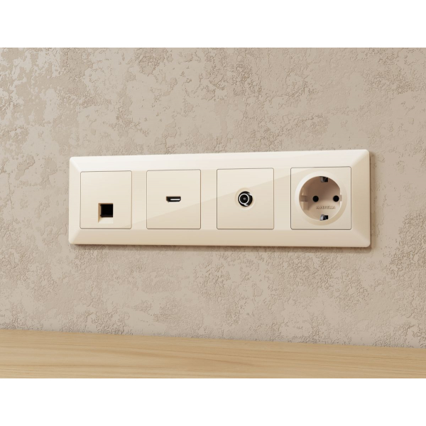 Комплект механизма компьютерной розетки RJ-45 экранированной с автоматической защитной шторкой Alfa Бежевый глянец Quant Ambrella Volt MA312005 (AP3120, VM185)