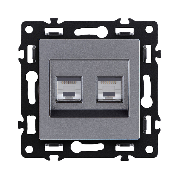 Розетка двойная Ethernet RJ45 Cat.6, серый Kollinger Asthetik AS-018GY