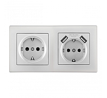 Розетка двойная (двухпостовая) c USB Arte Milano SET06-2-47-1-40-1 silver
