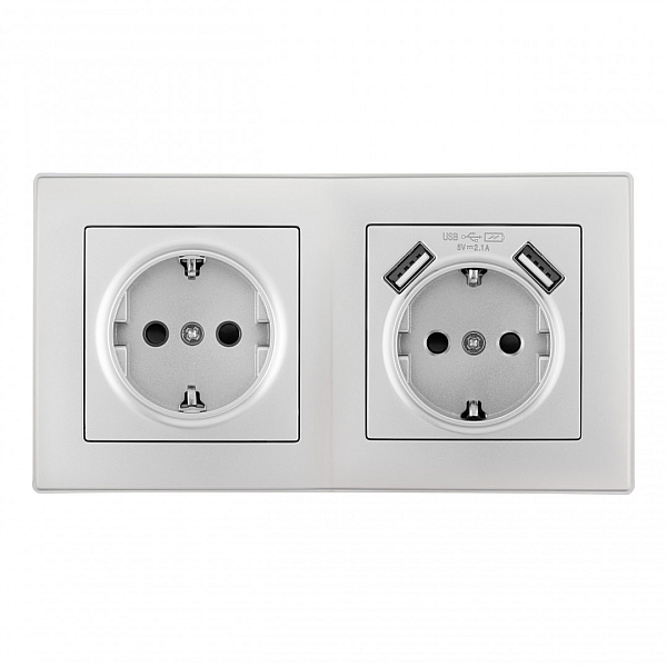 Розетка двойная (двухпостовая) c USB Arte Milano SET06-2-47-1-40-1 silver