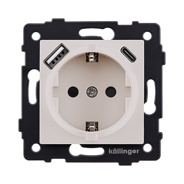 Розетка штепсельная SCHUKO 16A/250 В с USB A+C 20W, кашемир матовый Kollinger REA-004CM для Aspekt, Eleganz, Reflex