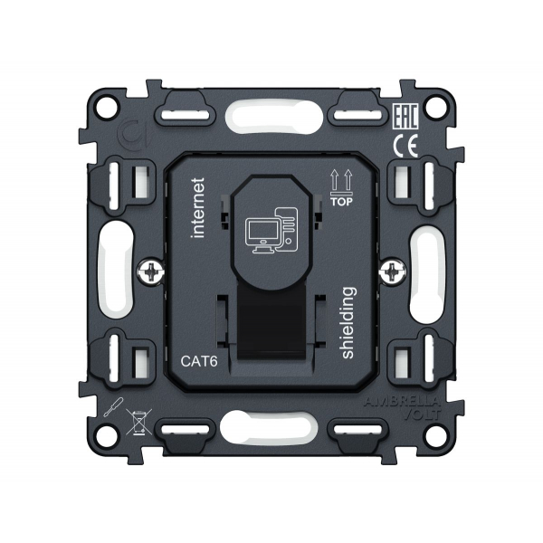 Механизм компьютерной розетки RJ-45 (8P8C) CAT6A экранированной с автоматической защитной шторкой QUANT Ambrella Volt VM185