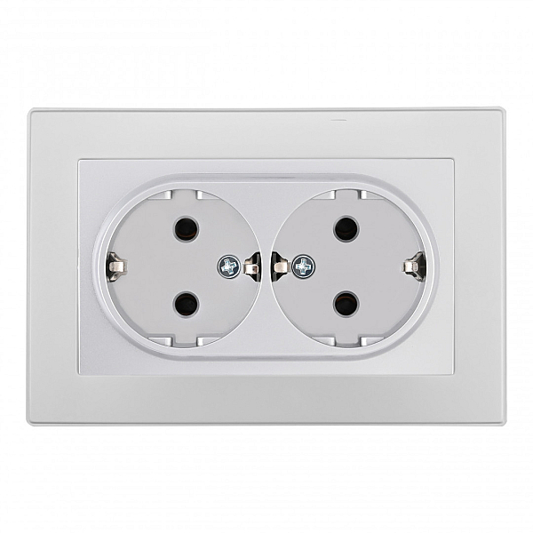 Розетка двойная с/з и шторками Arte Milano SET06-double-40-2 silver