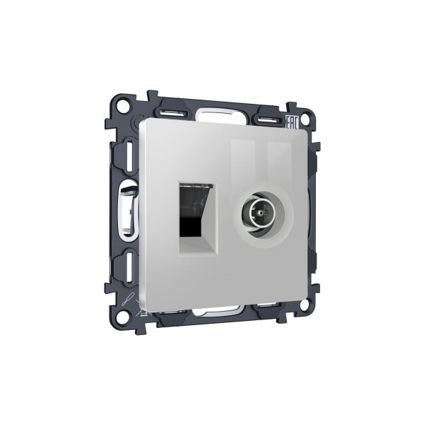 Комплект механизма розетки компьютерной + TV оконечной RJ-45 с автоматической защитной шторкой Alfa Серебро глянец Quant Ambrella Volt MA412510 (AP4125, VM195)