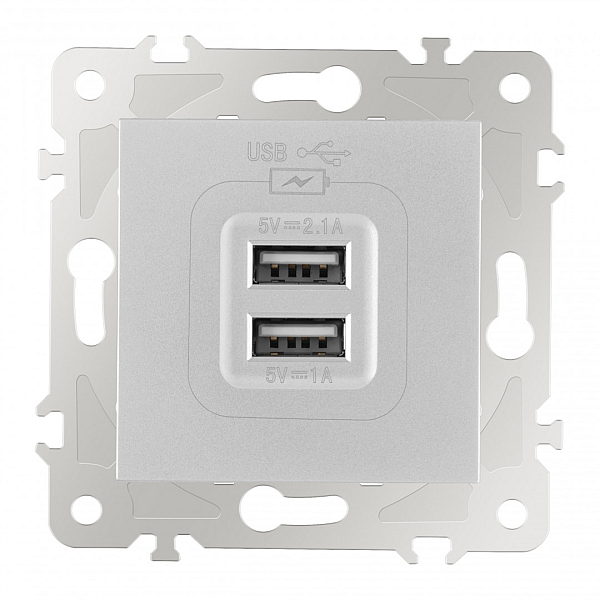 Розетка USB 2.1А+1А Arte Milano 203.46-1.silver